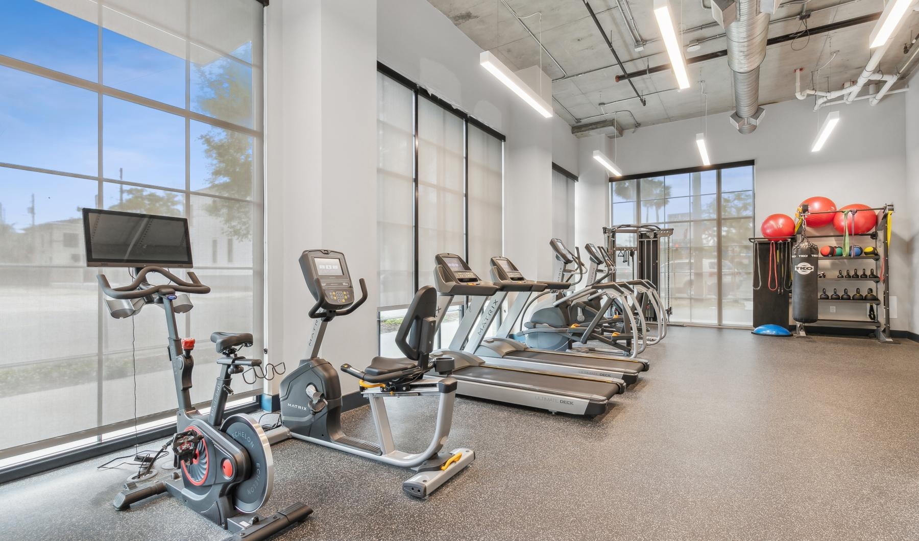 Get your workout on a gym with exercise equipment